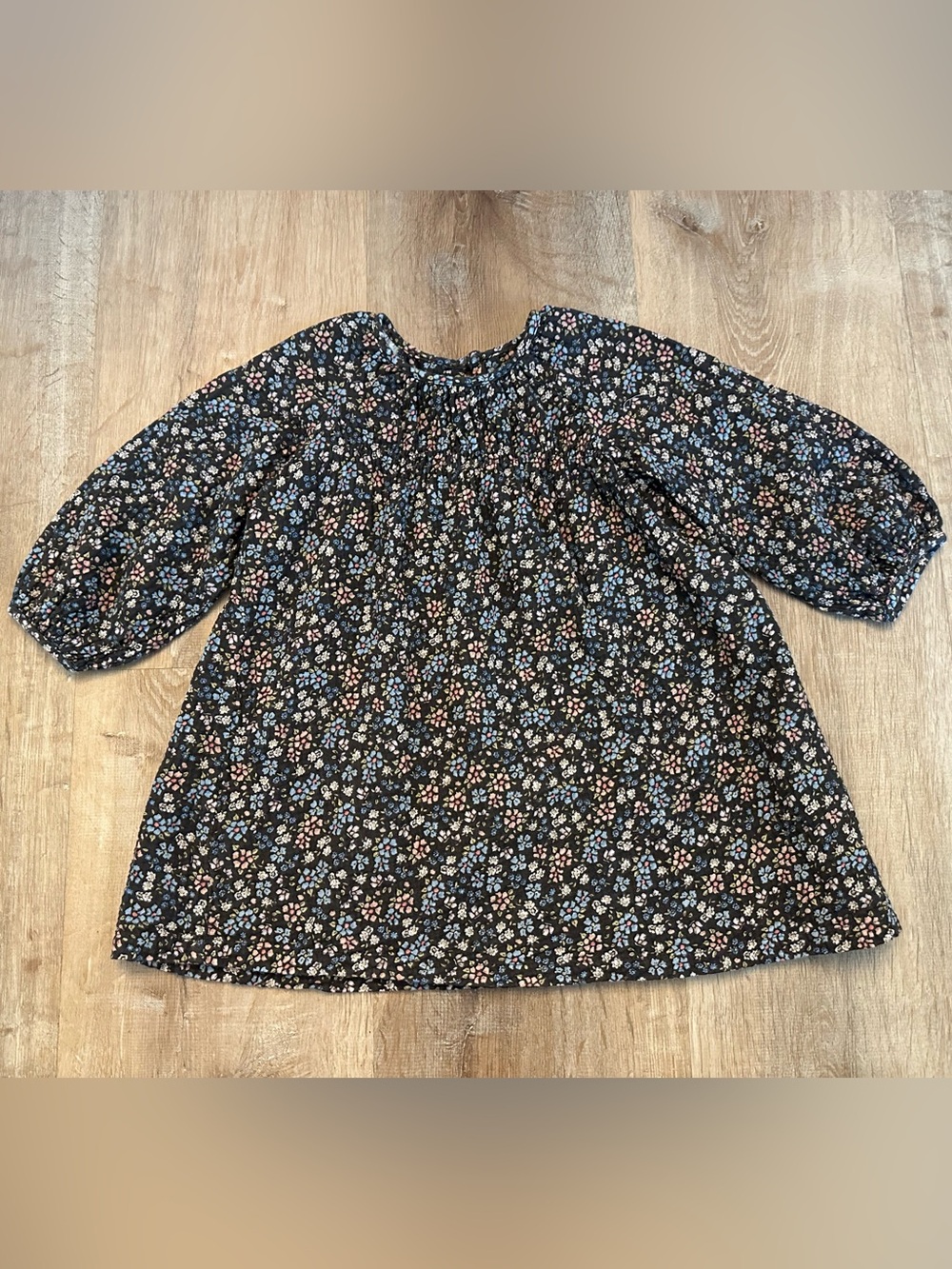Zara Girls Black Floral Smocked Dress